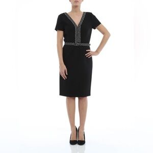 DVF Diane Von Furstenburg size 0 Maisie polka fot trim black sheath dress
